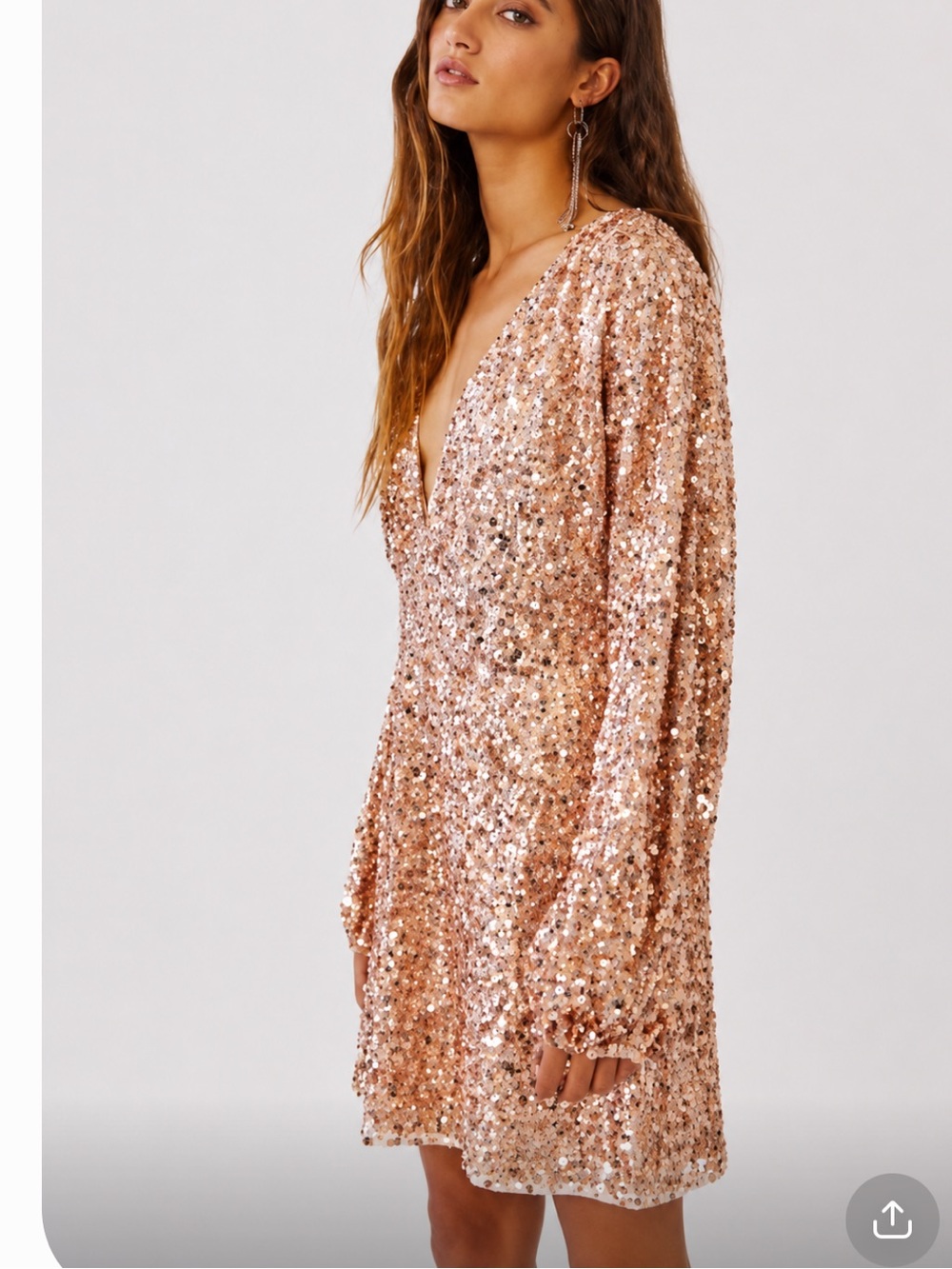 Free people dance all night rose gold sequin mini dress holiday glam sz XL
